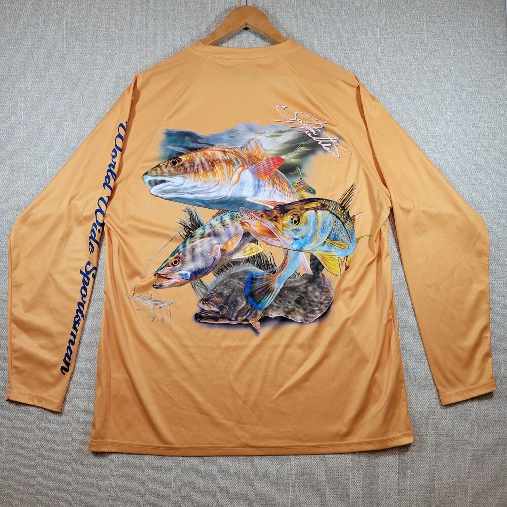 World Wide Sportsman Jason Mathias Fishing Shirt Mens Large L Orange Long Sleeve